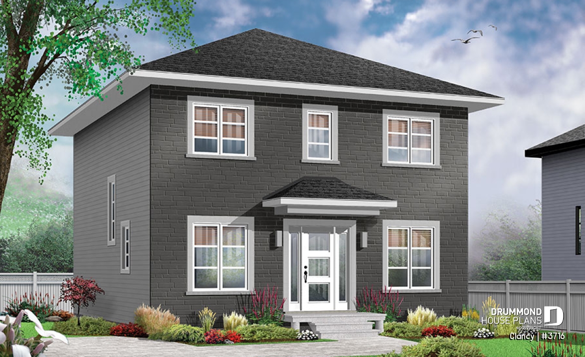 front - BASE MODEL - Economical English style 3 bedrooms home, open floor plan, home office and laundry room on main floor - Clancy