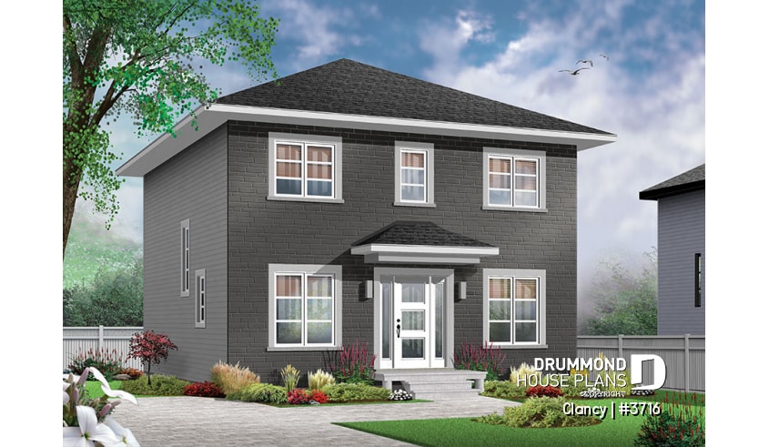 front - BASE MODEL - Economical English style 3 bedrooms home, open floor plan, home office and laundry room on main floor - Clancy