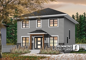 front - BASE MODEL - Transitional cottage design, low budget, 3 to 4 bedrooms, laundry room, kitchen island, open floor - Clancy 2