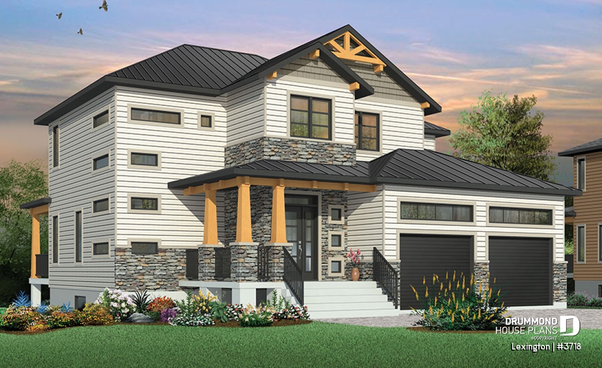front - BASE MODEL - Modern Rustic home design with 4 beds, great covered terrace and open floor plan layout - Lexington