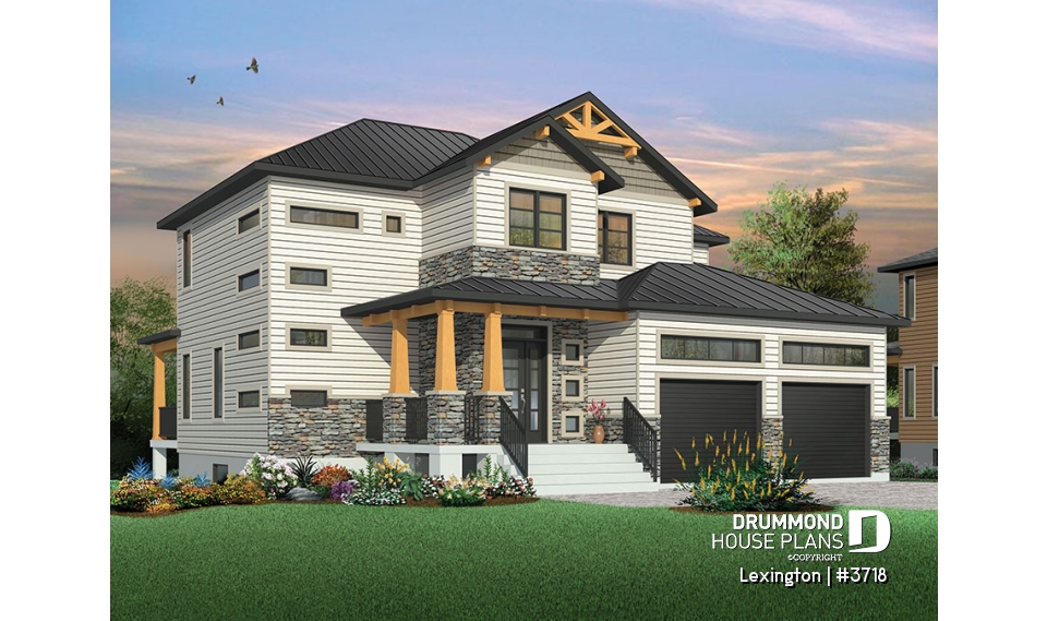 front - BASE MODEL - Modern Rustic home design with 4 beds, great covered terrace and open floor plan layout - Lexington