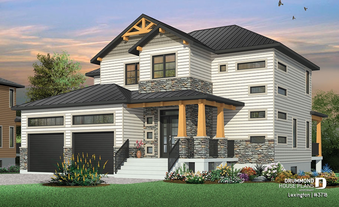 front - BASE MODEL - Modern Rustic home design with 4 beds, great covered terrace and open floor plan layout - Lexington