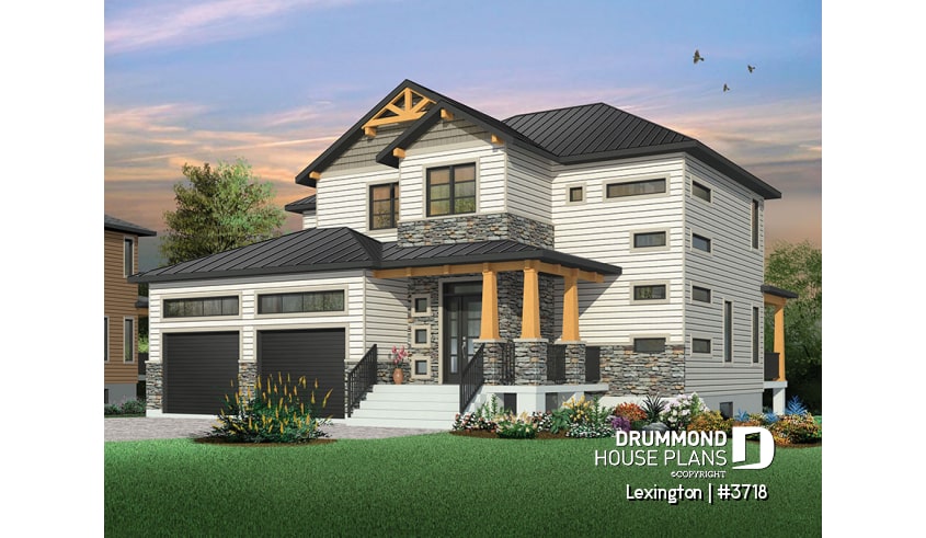 front - BASE MODEL - Modern Rustic home design with 4 beds, great covered terrace and open floor plan layout - Lexington