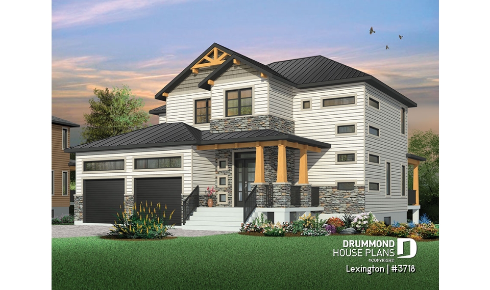 front - BASE MODEL - Modern Rustic home design with 4 beds, great covered terrace and open floor plan layout - Lexington