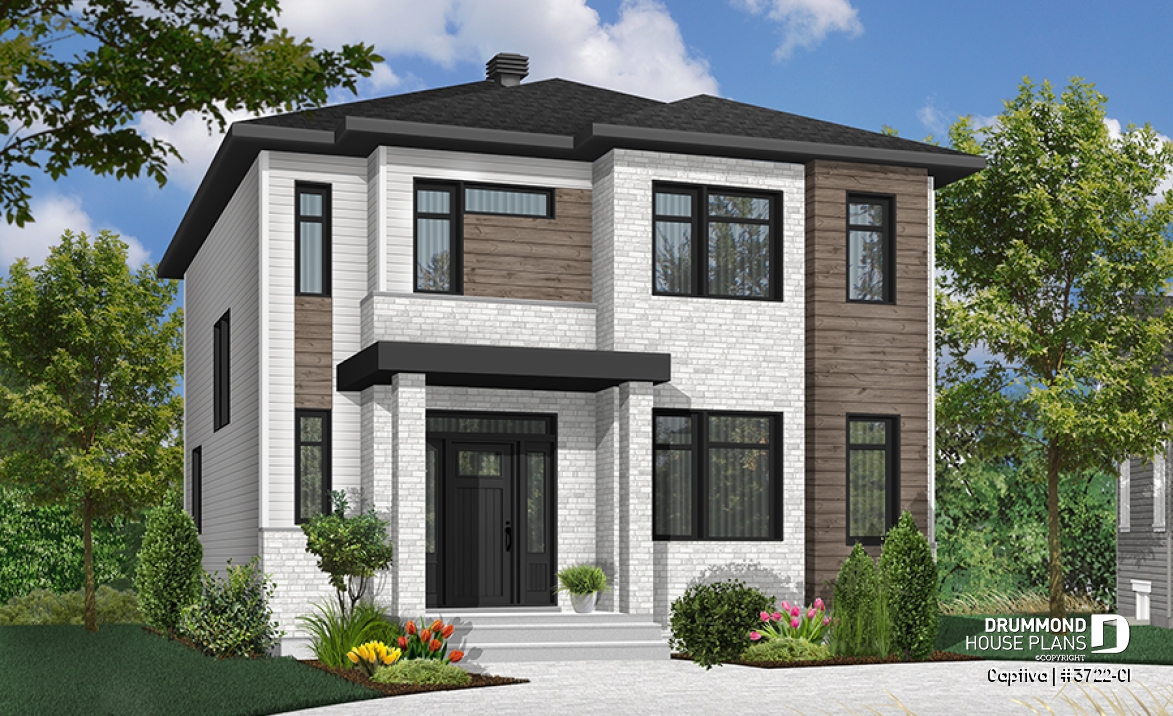 Color version 3 - Front - Modern open floor plan house plan, affordable 3 bedroom home, open floor plan, large island counter - Captiva