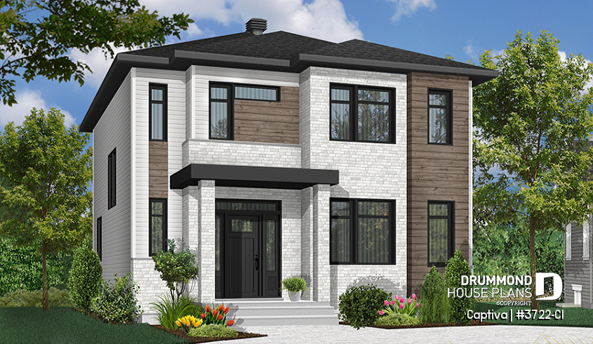 Color version 3 - Front - Modern open floor plan house plan, affordable 3 bedroom home, open floor plan, large island counter - Captiva