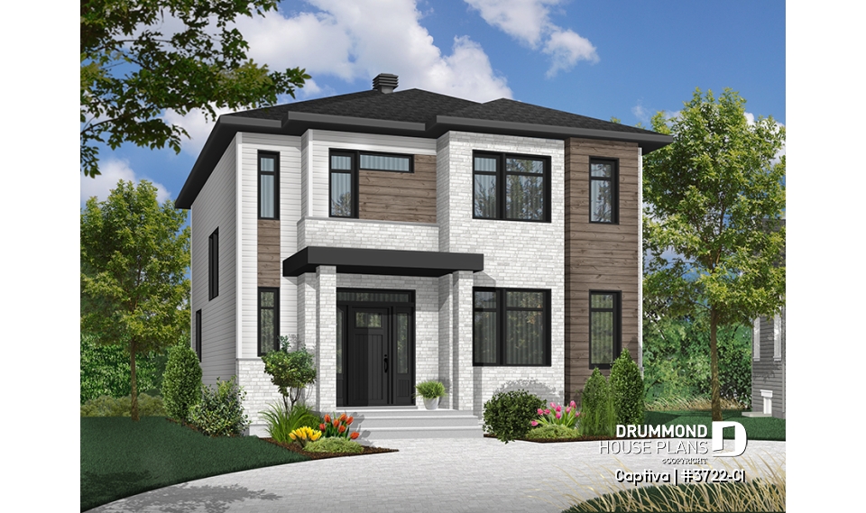 Color version 3 - Front - Modern open floor plan house plan, affordable 3 bedroom home, open floor plan, large island counter - Captiva