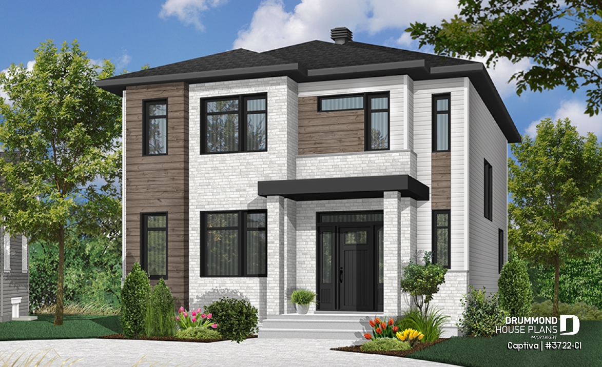 Color version 3 - Front - Modern open floor plan house plan, affordable 3 bedroom home, open floor plan, large island counter - Captiva