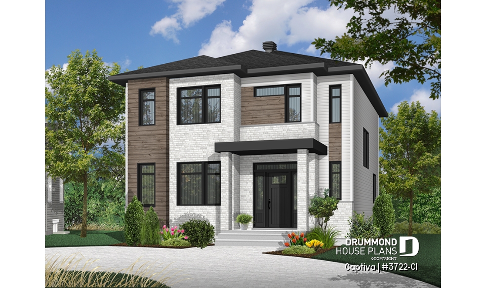 Color version 3 - Front - Modern open floor plan house plan, affordable 3 bedroom home, open floor plan, large island counter - Captiva