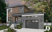 Color version 6 - Front - Modern 3 to 4 bedroom house plan with garage, home office, open kitchen, dining and living room, master suite - Montarville