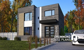 front - BASE MODEL - Small and compact 2 story modern home plan, 3 bedrooms, laundry on second floor, large pantry - Cubika
