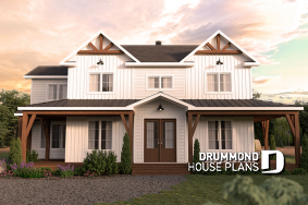 alternate - Farmhouse home plan with wrap around porch, 4 bedrooms, 2.5 baths, game room, den - Rivard