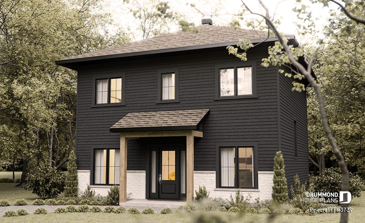 front - BASE MODEL - Economical Rustic Modern 2-story house plan offering 3 bedrooms, office, large walk-in coat closet and pantry - Pinecrest