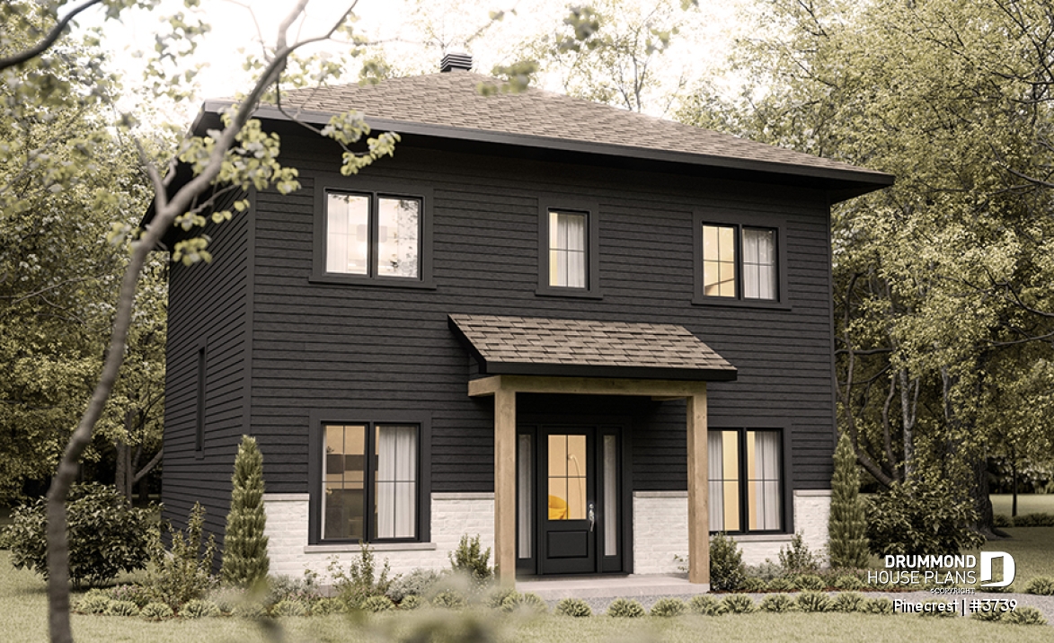 front - BASE MODEL - Economical Rustic Modern 2-story house plan offering 3 bedrooms, office, large walk-in coat closet and pantry - Pinecrest