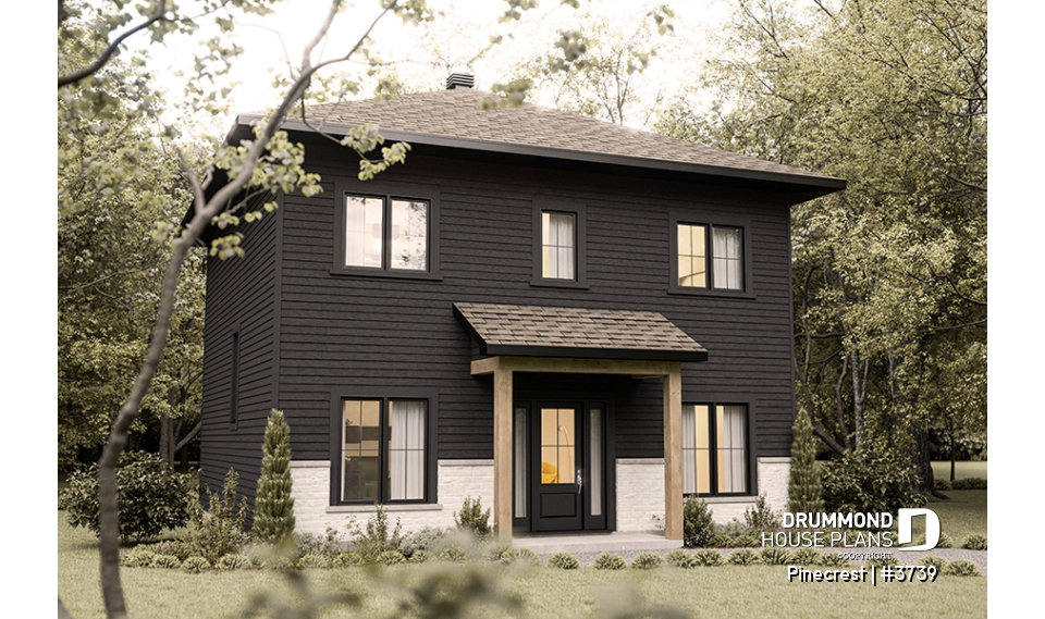 front - BASE MODEL - Economical Rustic Modern 2-story house plan offering 3 bedrooms, office, large walk-in coat closet and pantry - Pinecrest