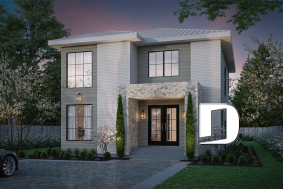 front - BASE MODEL - Modern house plan 3 to 5 bedrooms, office, 2.5 baths, master suite upstairs, optional finished basement ($) - Tiago