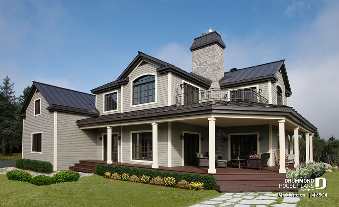 front - BASE MODEL - 3 bedroom waterfront cottage house plan with wraparound porch, large master suite, breakfast nook - Mt. Meridian 1