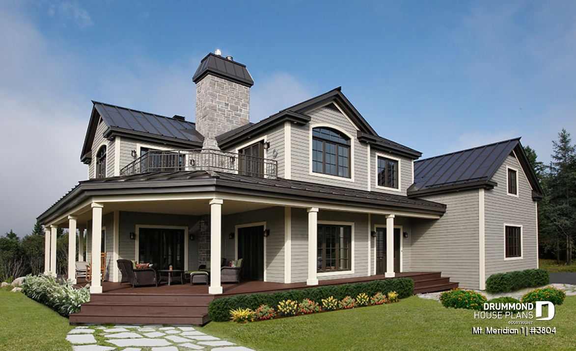 front - BASE MODEL - 3 bedroom waterfront cottage house plan with wraparound porch, large master suite, breakfast nook - Mt. Meridian 1