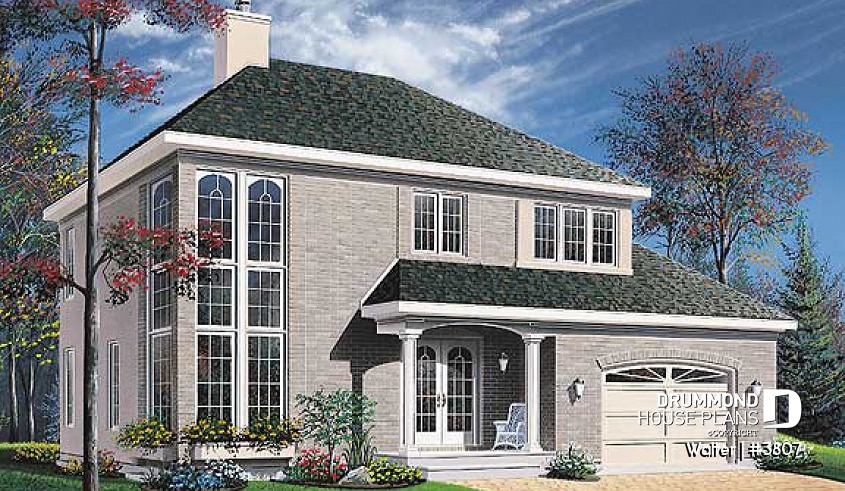 front - BASE MODEL - 2 storey 4 bedrooms house plan with 2-car garage, fireplace - Walter