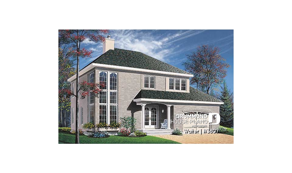 front - BASE MODEL - 2 storey 4 bedrooms house plan with 2-car garage, fireplace - Walter