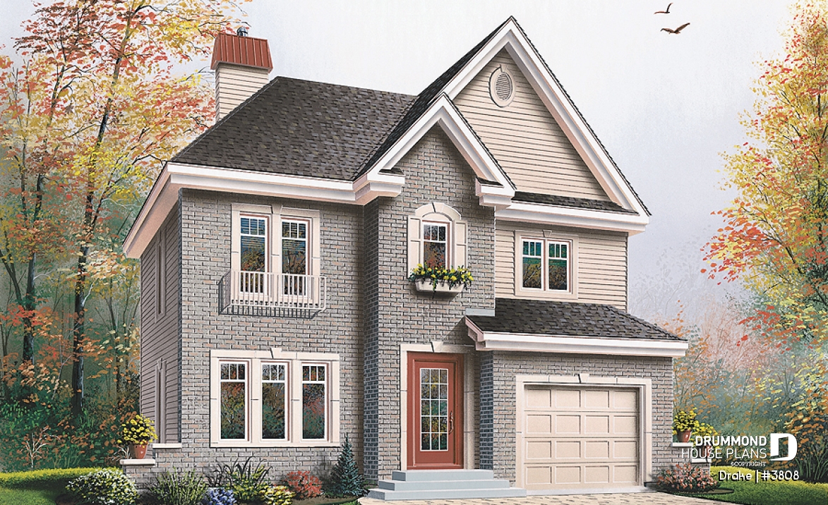 front - BASE MODEL - 3 bedroom 2-storey house plan with garage - Drake