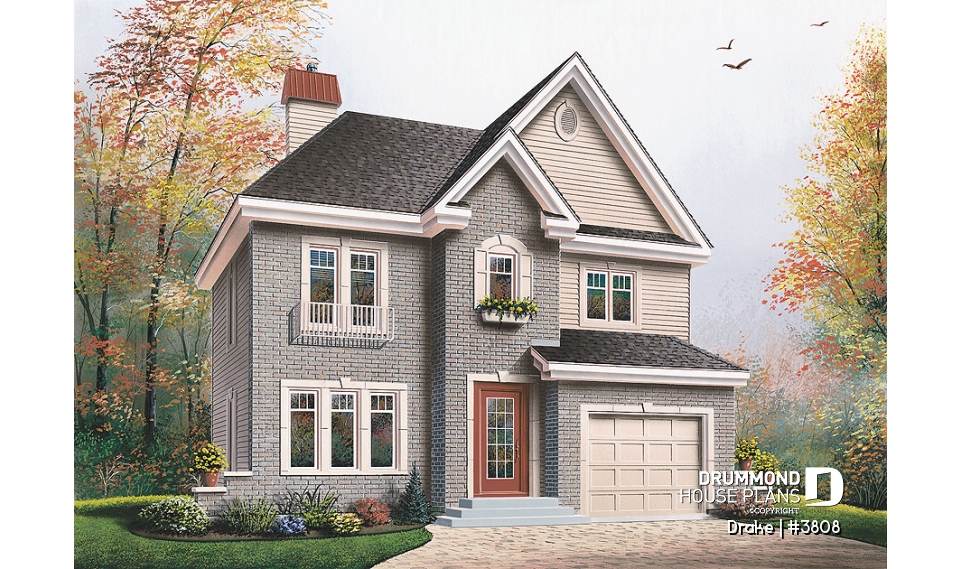 front - BASE MODEL - 3 bedroom 2-storey house plan with garage - Drake