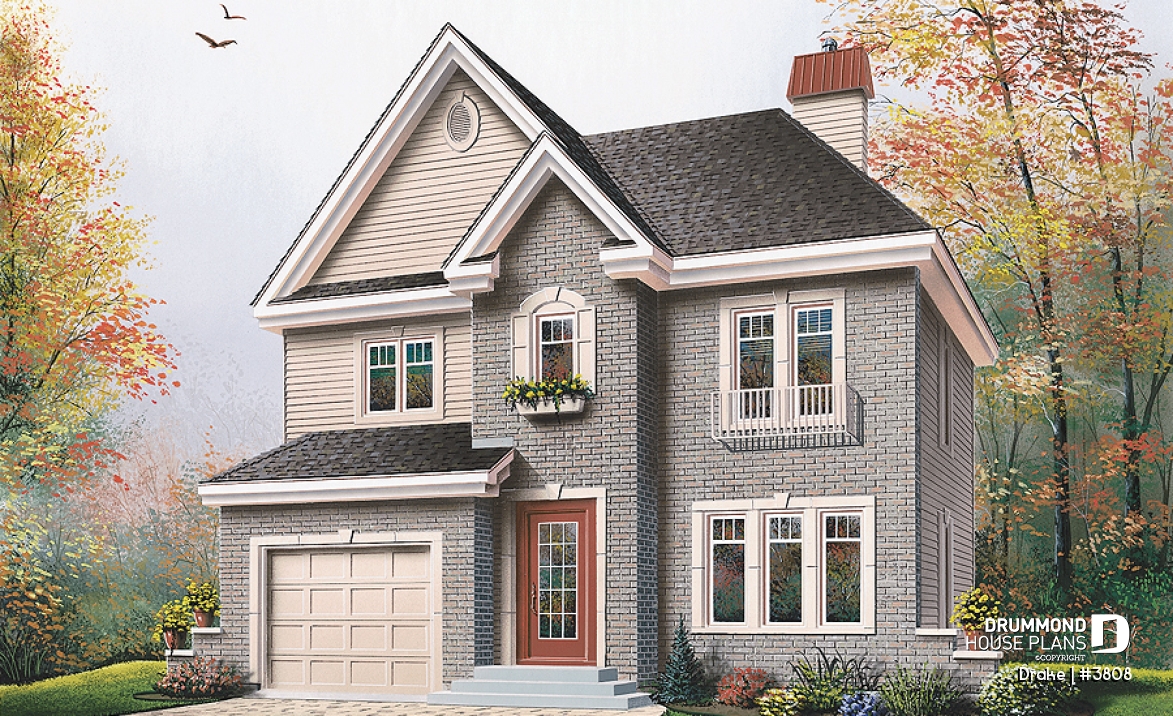 front - BASE MODEL - 3 bedroom 2-storey house plan with garage - Drake