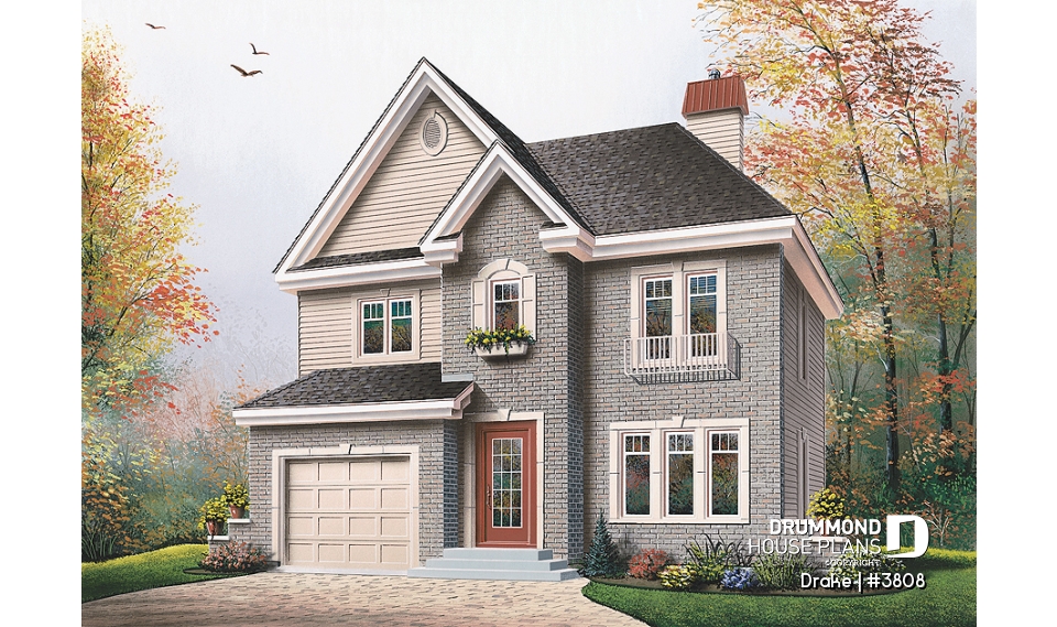 front - BASE MODEL - 3 bedroom 2-storey house plan with garage - Drake