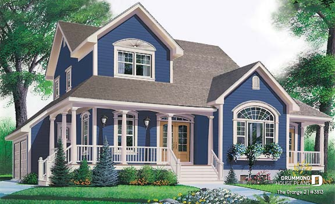 front - BASE MODEL - Charming 3 bedroom country cottage house plan, formal living and dining room, 2-car garage - The Grange 2