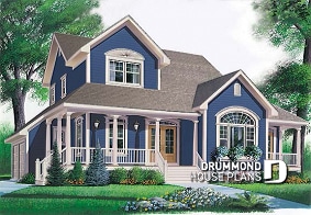 front - BASE MODEL - Charming 3 bedroom country cottage house plan, formal living and dining room, 2-car garage - The Grange 2