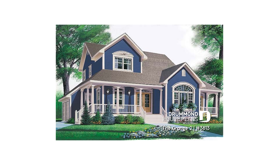 front - BASE MODEL - Charming 3 bedroom country cottage house plan, formal living and dining room, 2-car garage - The Grange 2