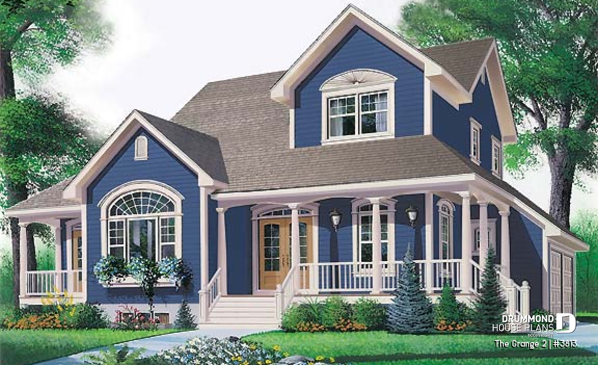 front - BASE MODEL - Charming 3 bedroom country cottage house plan, formal living and dining room, 2-car garage - The Grange 2