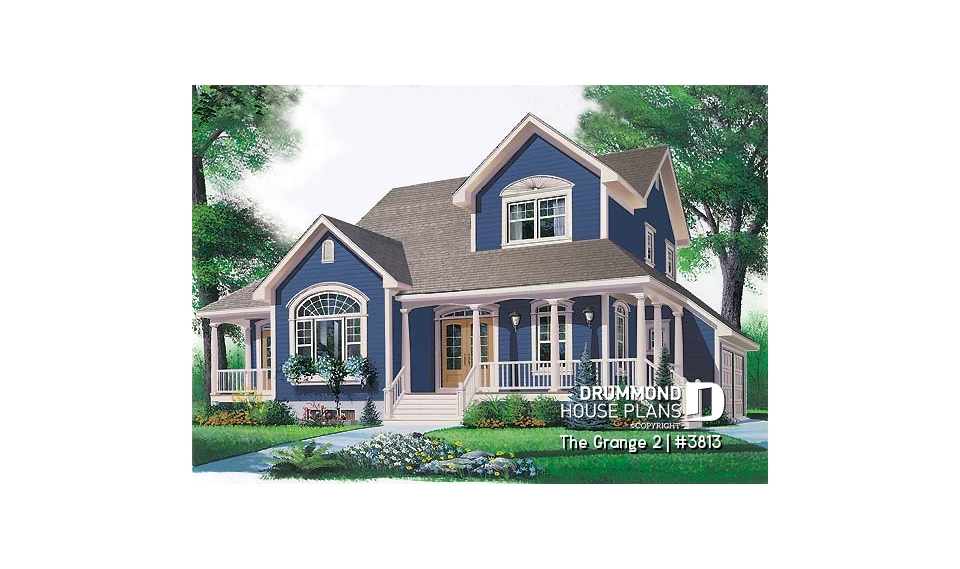 front - BASE MODEL - Charming 3 bedroom country cottage house plan, formal living and dining room, 2-car garage - The Grange 2