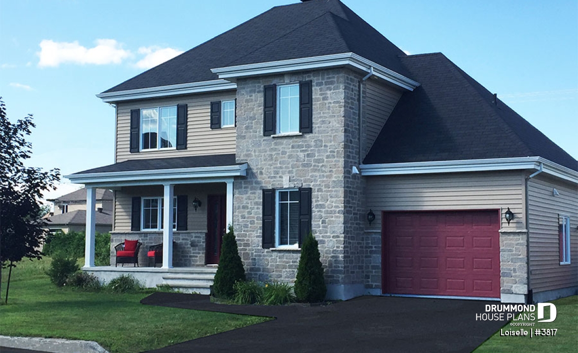 front - BASE MODEL - English European cottage house plan, 3 bedrooms, large master suite, laundry on main - Loiselle