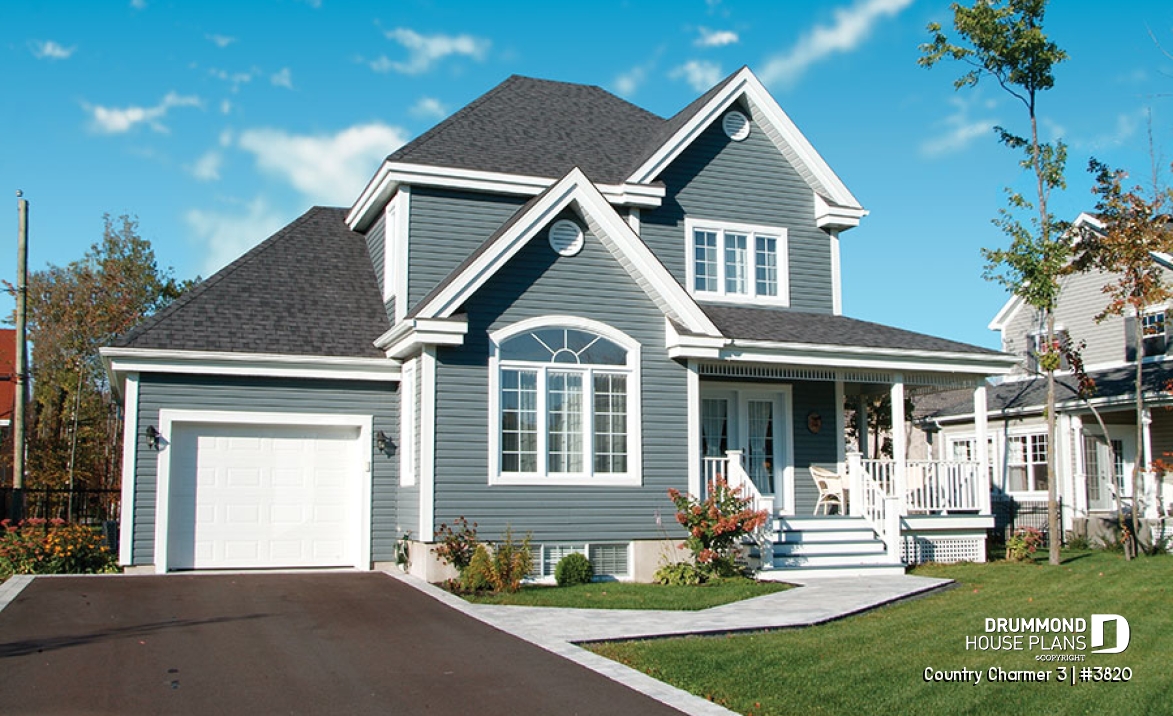 front - BASE MODEL - Simple and economical Country house plan, with covered porch and 3 bedrooms - Country Charmer 3