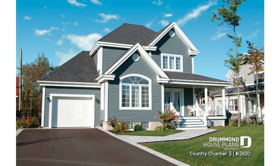 front - BASE MODEL - Simple and economical Country house plan, with covered porch and 3 bedrooms - Country Charmer 3