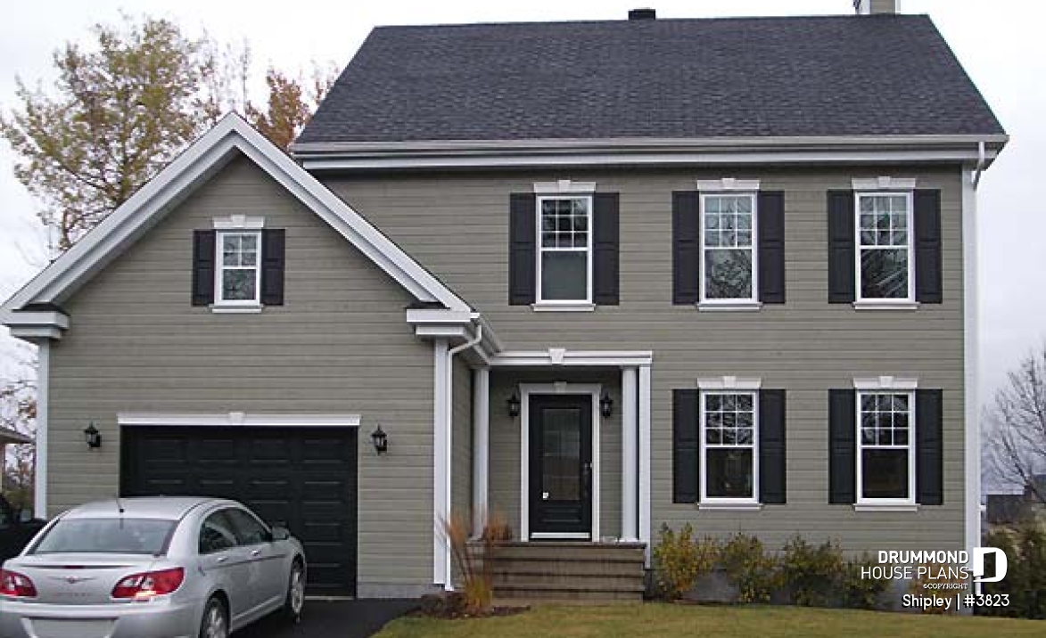 front - BASE MODEL - Beautiful american house plan, 3 bedrooms, see-thru fireplace, great master suite, kitchen with pantry - Shipley