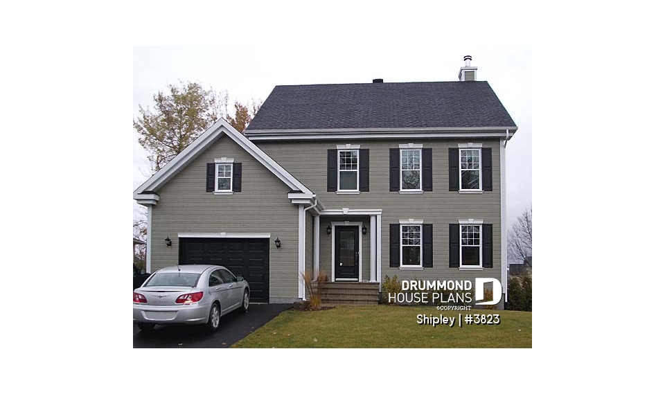 front - BASE MODEL - Beautiful american house plan, 3 bedrooms, see-thru fireplace, great master suite, kitchen with pantry - Shipley
