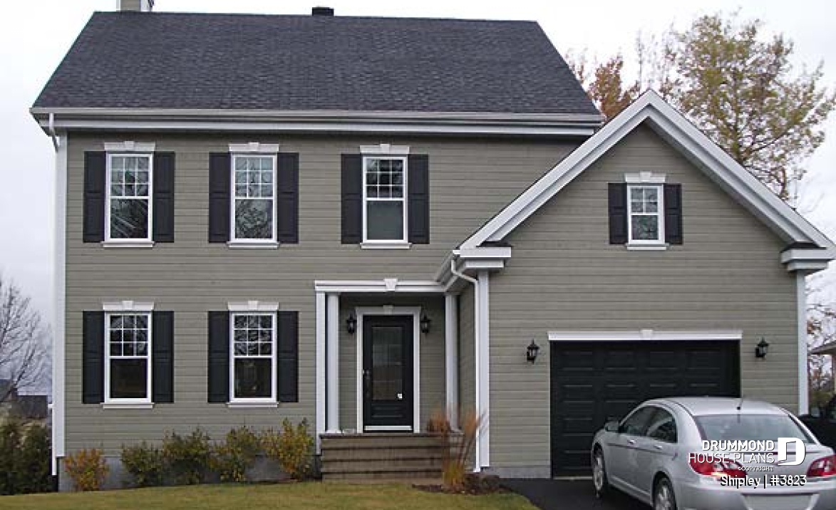 front - BASE MODEL - Beautiful american house plan, 3 bedrooms, see-thru fireplace, great master suite, kitchen with pantry - Shipley