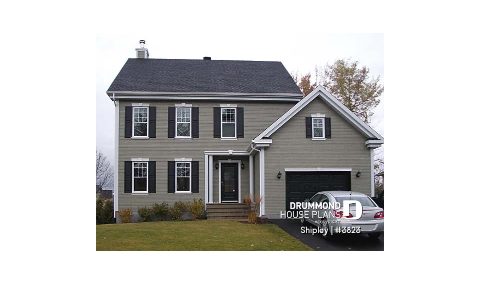 front - BASE MODEL - Beautiful american house plan, 3 bedrooms, see-thru fireplace, great master suite, kitchen with pantry - Shipley