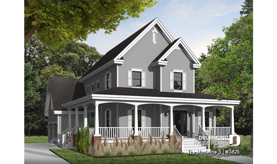 Color version 2 - Front - Open floor plan, home office, 3-4 bedrooms, 2-car garage, see-thru fireplace, large bonus room - The Madeline 5