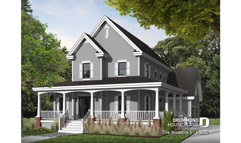 Color version 2 - Front - Open floor plan, home office, 3-4 bedrooms, 2-car garage, see-thru fireplace, large bonus room - The Madeline 5