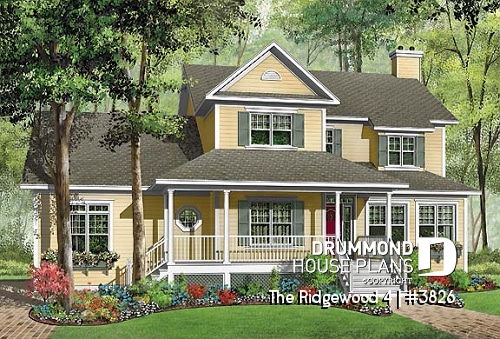 front - BASE MODEL - 3 to 4 bedroom Country house plan, 3-car garage, home office, formal dining and living room - The Ridgewood 4
