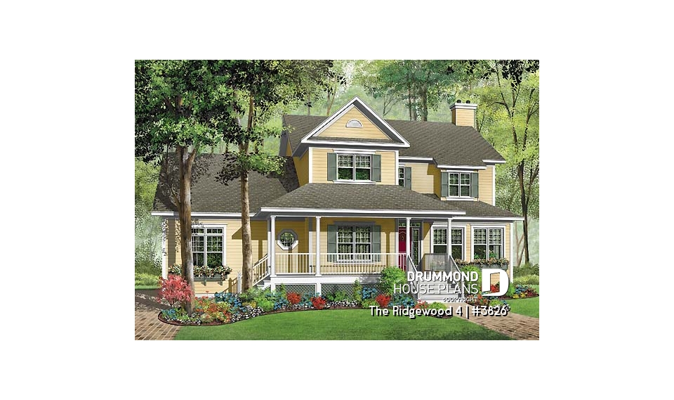 front - BASE MODEL - 3 to 4 bedroom Country house plan, 3-car garage, home office, formal dining and living room - The Ridgewood 4