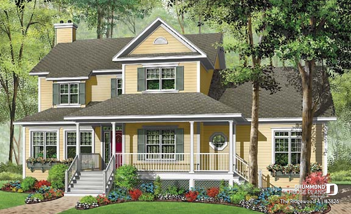 front - BASE MODEL - 3 to 4 bedroom Country house plan, 3-car garage, home office, formal dining and living room - The Ridgewood 4
