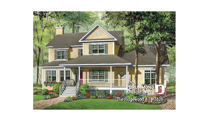 front - BASE MODEL - 3 to 4 bedroom Country house plan, 3-car garage, home office, formal dining and living room - The Ridgewood 4