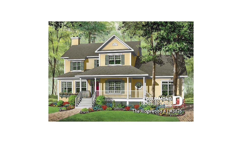 front - BASE MODEL - 3 to 4 bedroom Country house plan, 3-car garage, home office, formal dining and living room - The Ridgewood 4