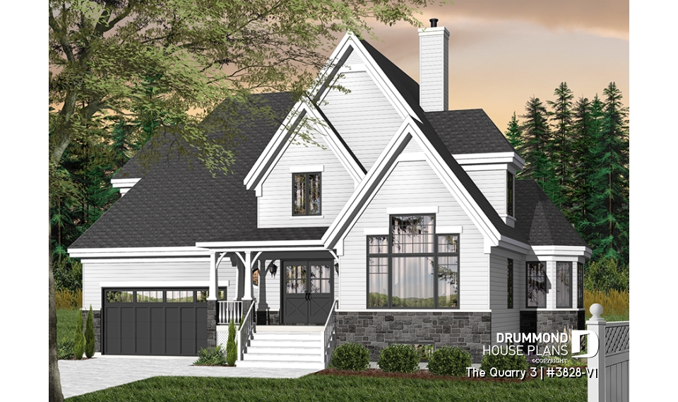Color version 1 - Front - Tudor style house plan with 4 bedrooms, seperated master bedroom with tub, 2-car garage - The Quarry 3
