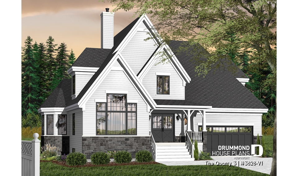 Color version 1 - Front - Tudor style house plan with 4 bedrooms, seperated master bedroom with tub, 2-car garage - The Quarry 3