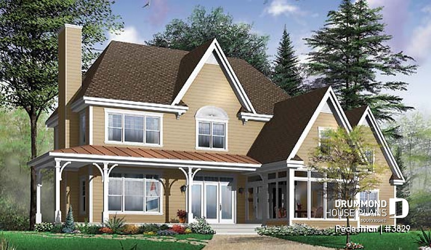 Rear view - BASE MODEL - 4 bedroom lakefront home design, open floor concept, 9' ceiling, screened in porch, 2-car garage - Pedestrian